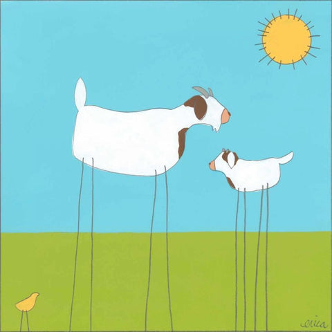 Stick-leg Goat I White Modern Wood Framed Art Print with Double Matting by Vess, June Erica