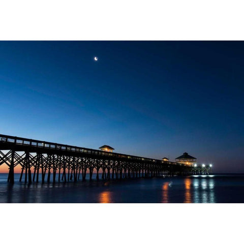 Moon at Folly Beach White Modern Wood Framed Art Print by Head, Danny