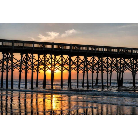 Pier Reflections II Black Modern Wood Framed Art Print with Double Matting by Head, Danny
