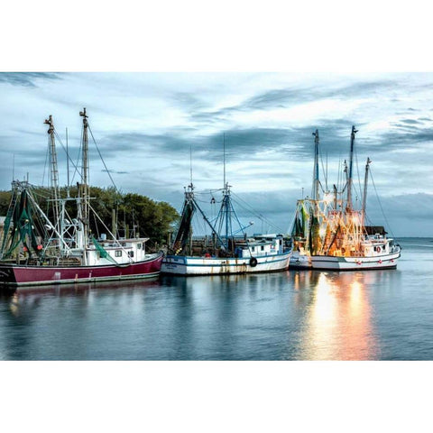 The Shrimping Fleet  Gold Ornate Wood Framed Art Print with Double Matting by Head, Danny