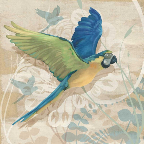 Parrot Society I Black Ornate Wood Framed Art Print with Double Matting by Montillio, Louise