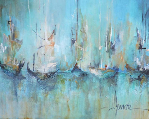 Altamar White Modern Wood Framed Art Print with Double Matting by Herrera, Leticia