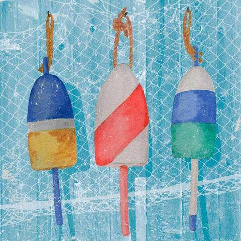 Lobster Buoys I White Modern Wood Framed Art Print with Double Matting by Mark, Leslie