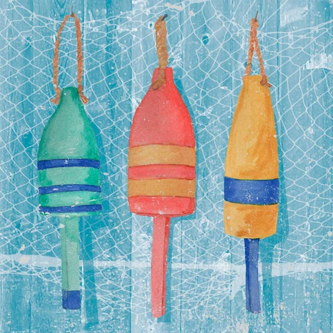 Lobster Buoys II White Modern Wood Framed Art Print with Double Matting by Mark, Leslie