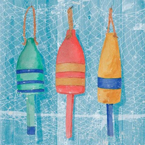 Lobster Buoys II Black Modern Wood Framed Art Print by Mark, Leslie