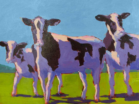 Cow Pals IV White Modern Wood Framed Art Print with Double Matting by Young, Carol