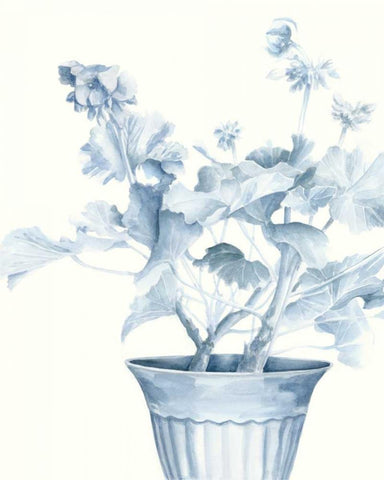 Blue Geranium II White Modern Wood Framed Art Print with Double Matting by Meagher, Megan