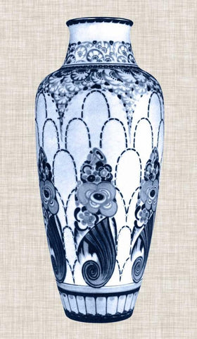 Blue and White Vase I White Modern Wood Framed Art Print with Double Matting by Unknown