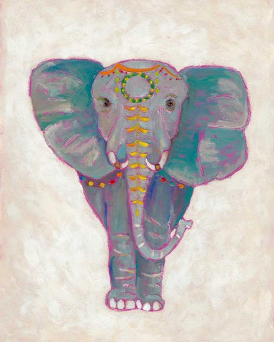 Festival Elephant I White Modern Wood Framed Art Print with Double Matting by Zarris, Chariklia