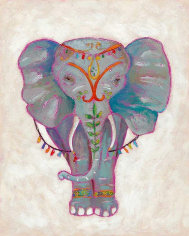 Festival Elephant II White Modern Wood Framed Art Print with Double Matting by Zarris, Chariklia