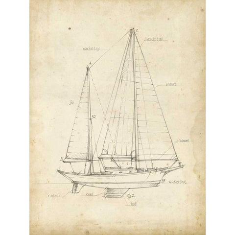 Sailboat Blueprint VI Black Modern Wood Framed Art Print by Harper, Ethan