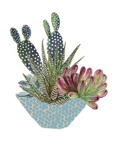 Cactus Arrangement I White Modern Wood Framed Art Print with Double Matting by Wang, Melissa