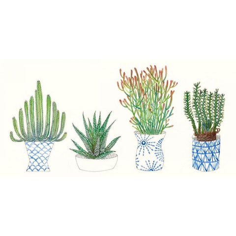 Four Succulents I White Modern Wood Framed Art Print by Wang, Melissa