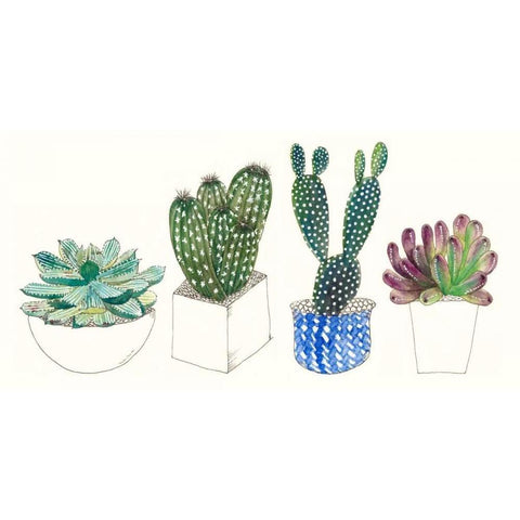 Four Succulents II White Modern Wood Framed Art Print by Wang, Melissa