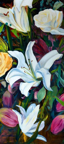 Baroque Flower Triptych I White Modern Wood Framed Art Print with Double Matting by Iafrate, Sandra