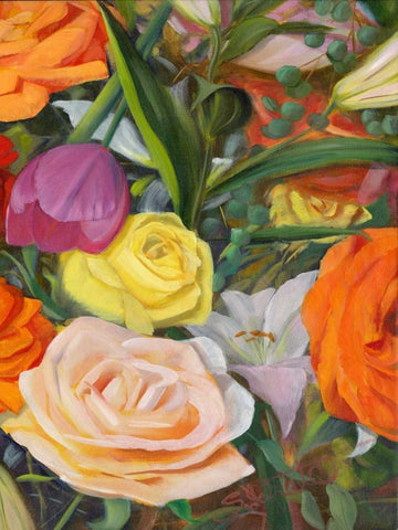 Deconstructed Flower Composition II White Modern Wood Framed Art Print with Double Matting by Iafrate, Sandra