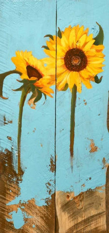 Sunflowers on Wood III Black Ornate Wood Framed Art Print with Double Matting by Iafrate, Sandra