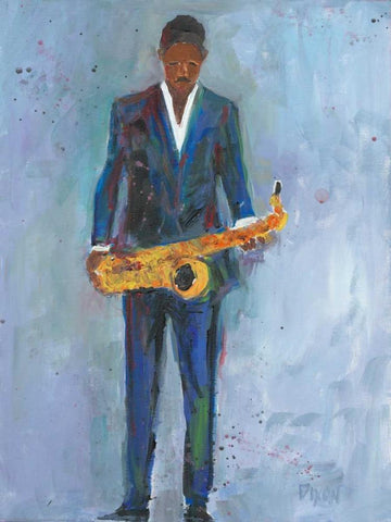 Sax in a Blue Suit White Modern Wood Framed Art Print with Double Matting by Dixon, Samuel