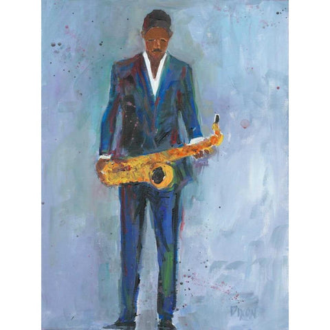 Sax in a Blue Suit White Modern Wood Framed Art Print by Dixon, Samuel