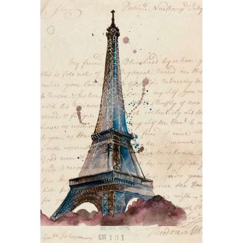 Letters from Eiffel Black Modern Wood Framed Art Print by Wang, Melissa