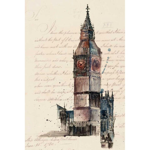 Letters from Big Ben Black Modern Wood Framed Art Print with Double Matting by Wang, Melissa