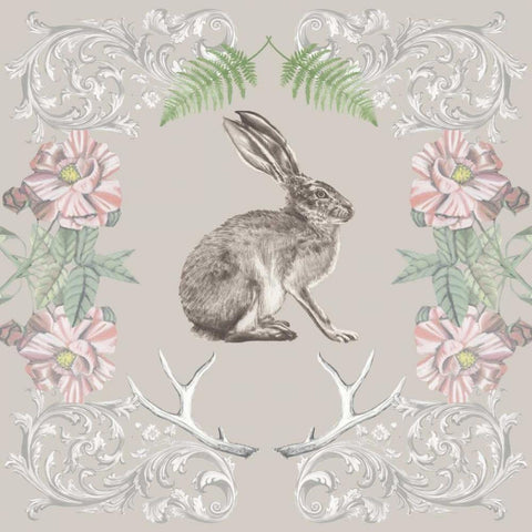 Hare and Antlers II White Modern Wood Framed Art Print with Double Matting by McCavitt, Naomi