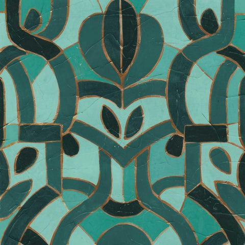 Turquoise Mosaic I White Modern Wood Framed Art Print by Vess, June Erica