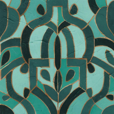 Turquoise Mosaic IV Black Ornate Wood Framed Art Print with Double Matting by Vess, June Erica