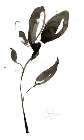 Solitary Sumi-e  I White Modern Wood Framed Art Print with Double Matting by Goldberger, Jennifer