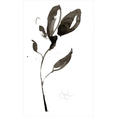 Solitary Sumi-e  I Black Modern Wood Framed Art Print with Double Matting by Goldberger, Jennifer