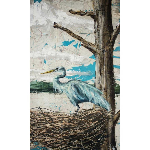 Midway Heron I Black Modern Wood Framed Art Print by Wickey, Allison