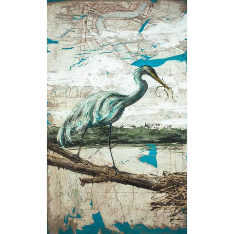 Midway Heron II Gold Ornate Wood Framed Art Print with Double Matting by Wickey, Allison