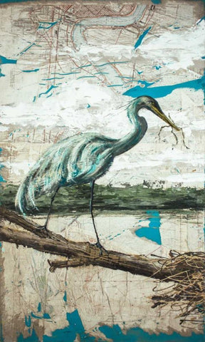 Midway Heron II Black Ornate Wood Framed Art Print with Double Matting by Wickey, Allison