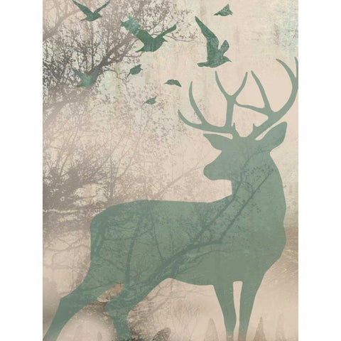 Deer Solace I Black Modern Wood Framed Art Print with Double Matting by Goldberger, Jennifer