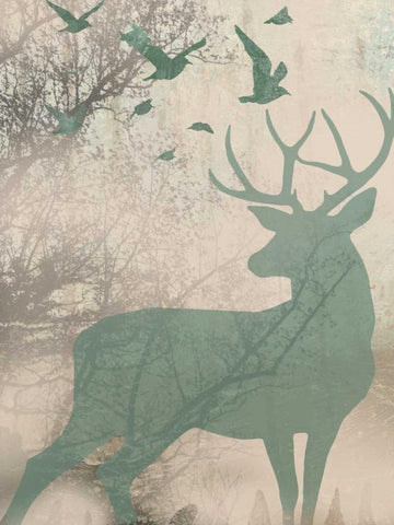 Deer Solace I White Modern Wood Framed Art Print with Double Matting by Goldberger, Jennifer