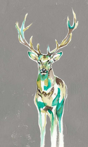 Solitary Deer II White Modern Wood Framed Art Print with Double Matting by Goldberger, Jennifer