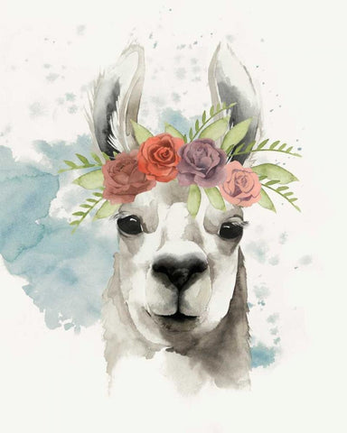 Llama Flora I White Modern Wood Framed Art Print with Double Matting by Popp, Grace