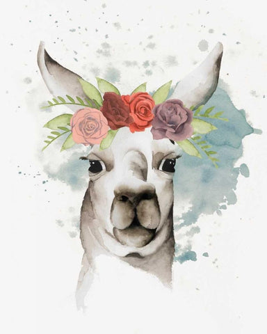 Llama Flora II White Modern Wood Framed Art Print with Double Matting by Popp, Grace