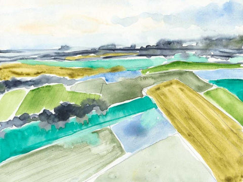 Watercolor Field I White Modern Wood Framed Art Print with Double Matting by Goldberger, Jennifer