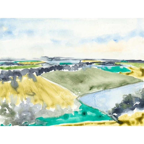 Watercolor Field II Gold Ornate Wood Framed Art Print with Double Matting by Goldberger, Jennifer