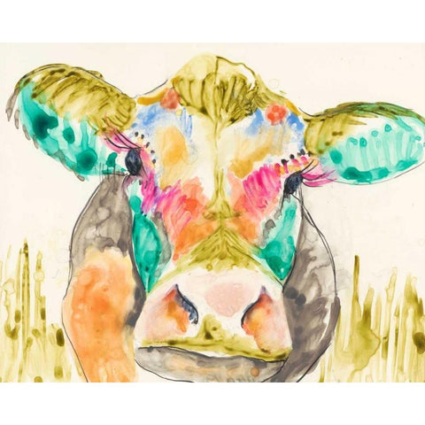 Hifi Cow I White Modern Wood Framed Art Print by Goldberger, Jennifer