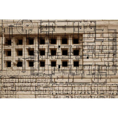Architecture Drawing II Gold Ornate Wood Framed Art Print with Double Matting by Jasper, Sisa