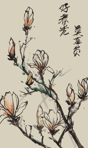 Mandarin Magnolia I Black Ornate Wood Framed Art Print with Double Matting by Wang, Melissa