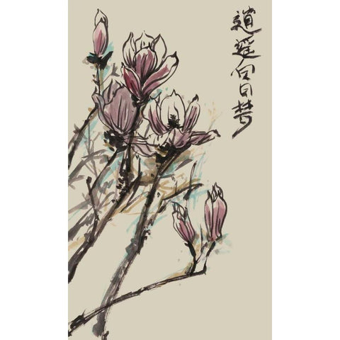 Mandarin Magnolia II Black Modern Wood Framed Art Print with Double Matting by Wang, Melissa