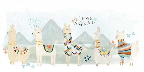 Llama Squad III Black Ornate Wood Framed Art Print with Double Matting by Vess, June Erica