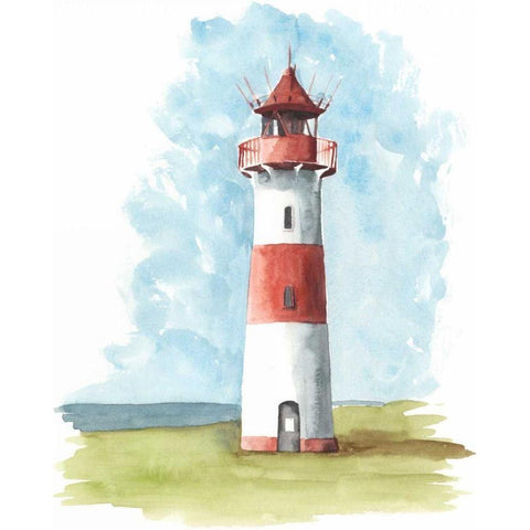 Watercolor Lighthouse II White Modern Wood Framed Art Print by McCavitt, Naomi