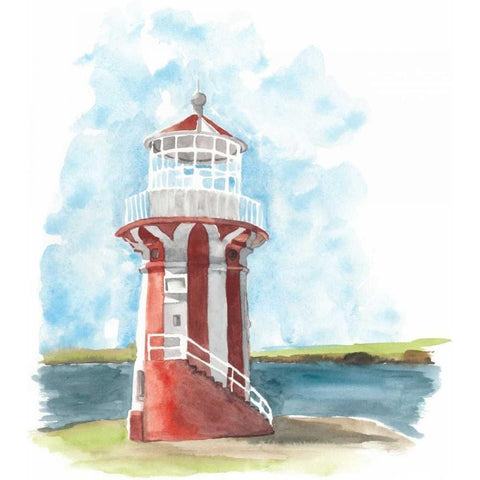 Watercolor Lighthouse III White Modern Wood Framed Art Print by McCavitt, Naomi