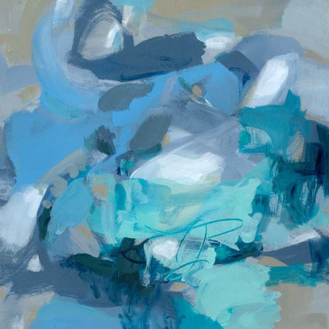 Abstract Blues I Black Modern Wood Framed Art Print with Double Matting by Long, Christina