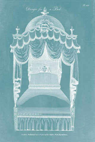 Design for a Bed III Black Ornate Wood Framed Art Print with Double Matting by Hepplewhite
