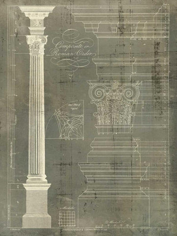 Column Blueprint I White Modern Wood Framed Art Print with Double Matting by Sheraton, Thomas